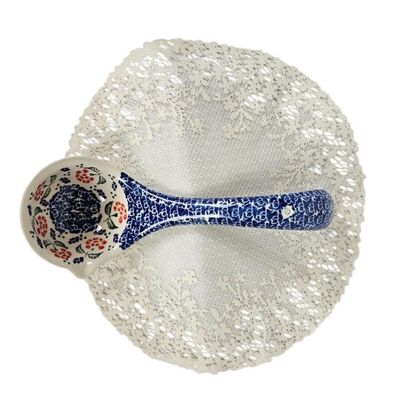 Vtg Polish Pottery Ladle Spoon Blue Floral Design Ceramic Kitchen Hand Painted - Picture 6 of 10